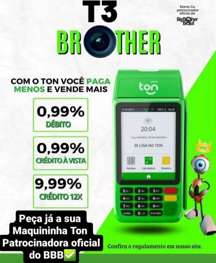 Maquininha de cartão Ton 0,99 no débito e crédito de taxa sem mensalidade e sem aluguel