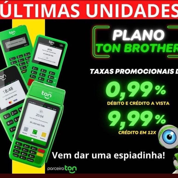 Maquininha de cartão Ton 0,99 no débito e crédito de taxa sem mensalidade e sem aluguel