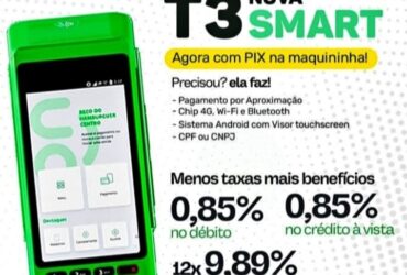 Maquininha de cartão Ton Smart T3 lançamento com Reposição de bombinhas grátis 0,85 %de taxa no débito e crédito sem mensalidade e sem aluguel