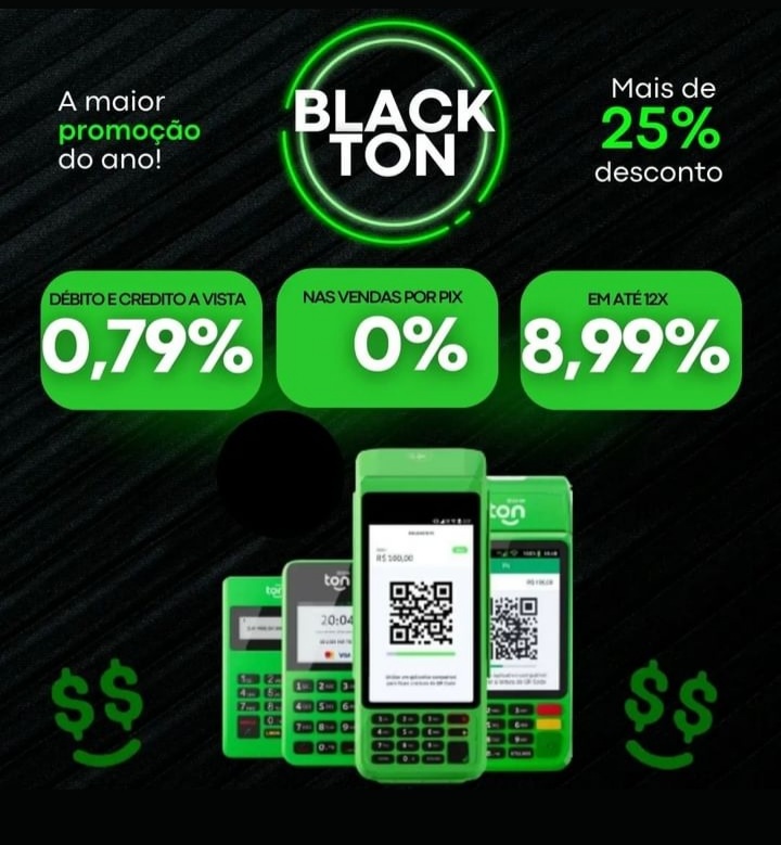 Maquininha de cartão Ton T1 e T2 com Chip/Qrcode/baterias promoção Black Friday tempo limitado Entrega grátis todo Brasil