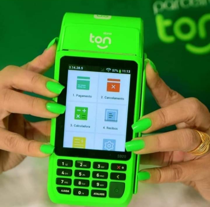 Maquininha de cartão Ton T3 com 2 baterias/Qrcode e touch-screen. Reposição de bombinhas grátis/sem mensalidade e sem aluguel com 0,79 %de taxa no débito e crédito.